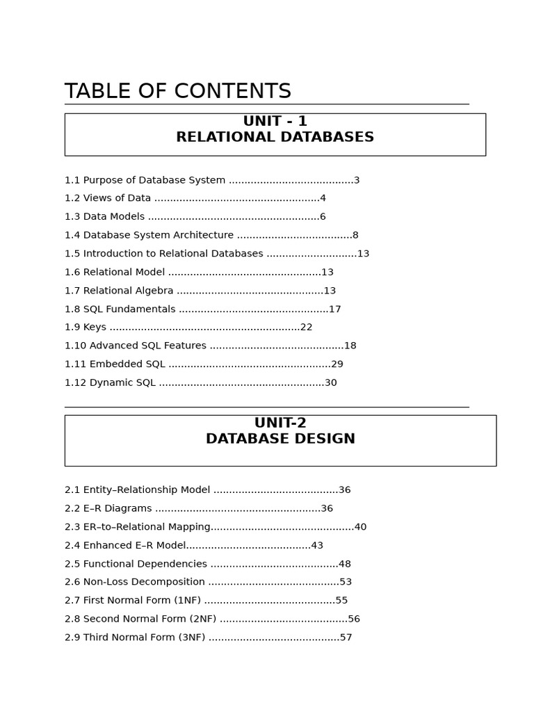 Table of Contents | PDF | Databases | Relational Database