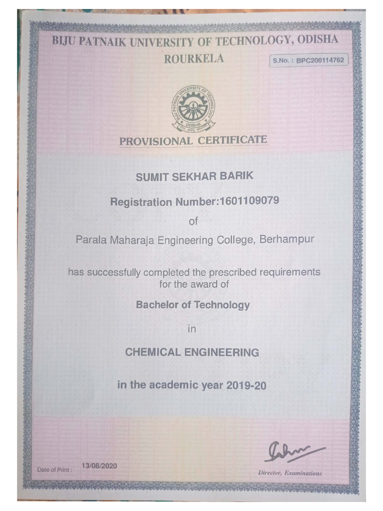 Sumit Btech Certificate | PDF
