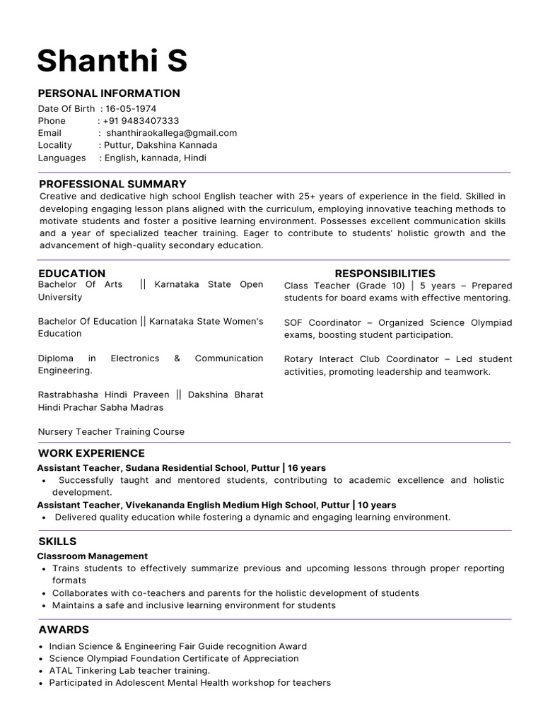 Shanthi Resume | PDF