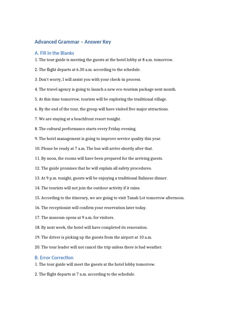 Advanced Grammar Answer Key | PDF