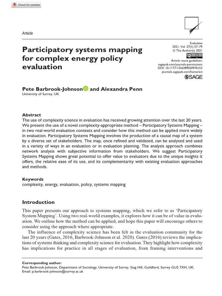 Barbrook Johnson Penn 2021 Participatory Systems Mapping For Complex ...