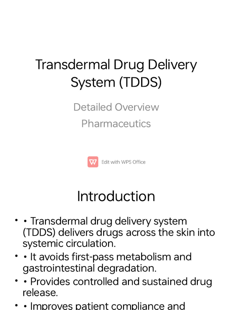 Transdermal Drug Delivery System TDDS-4 | PDF | Skin | Pharmaceutical ...