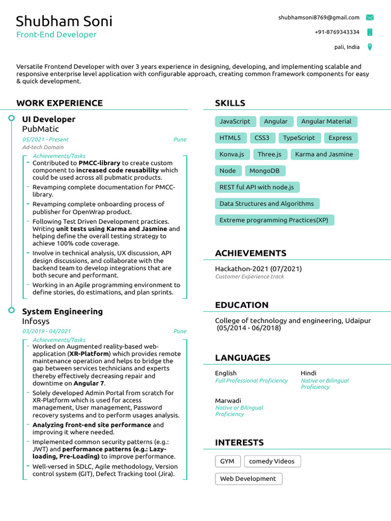 Shubham Resume PDF | PDF | Web Development | Systems Engineering