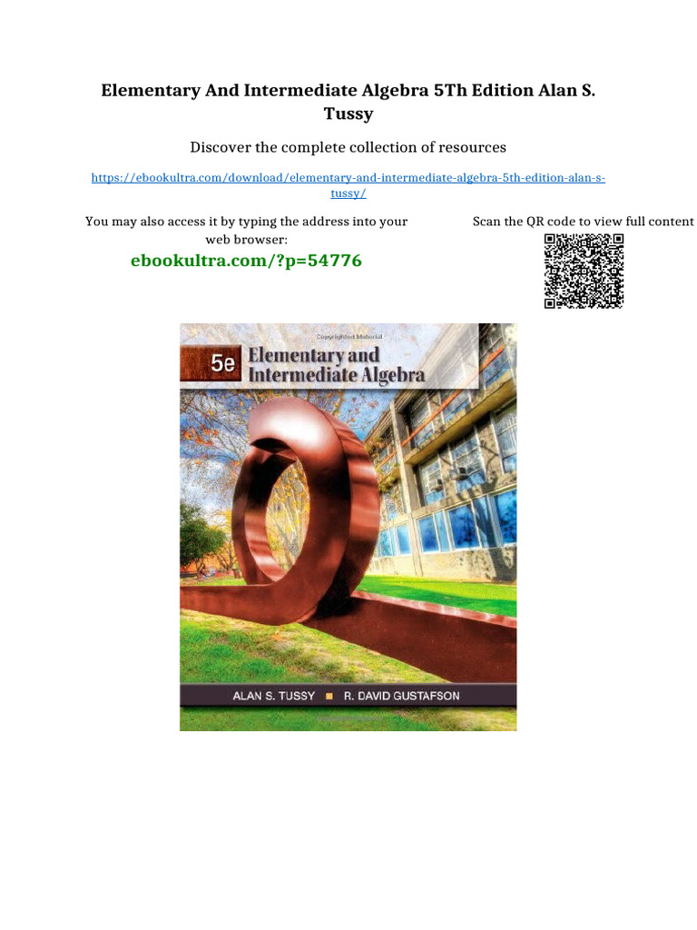 Elementary and Intermediate Algebra 5th Edition Alan S. Tussy Download ...