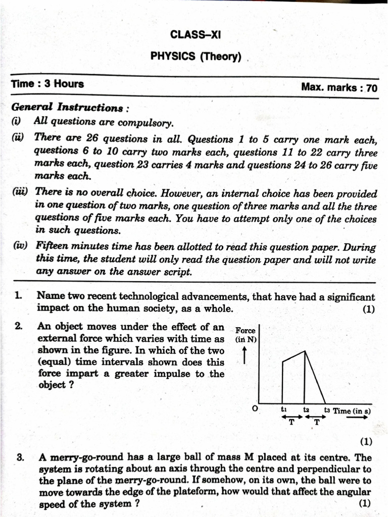XI Full Syllabus Previous Year Paper | PDF