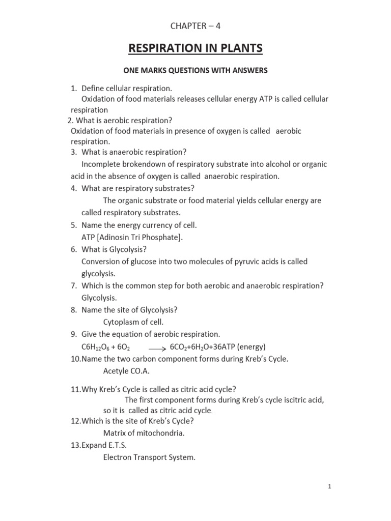 Respiration in Plants | PDF