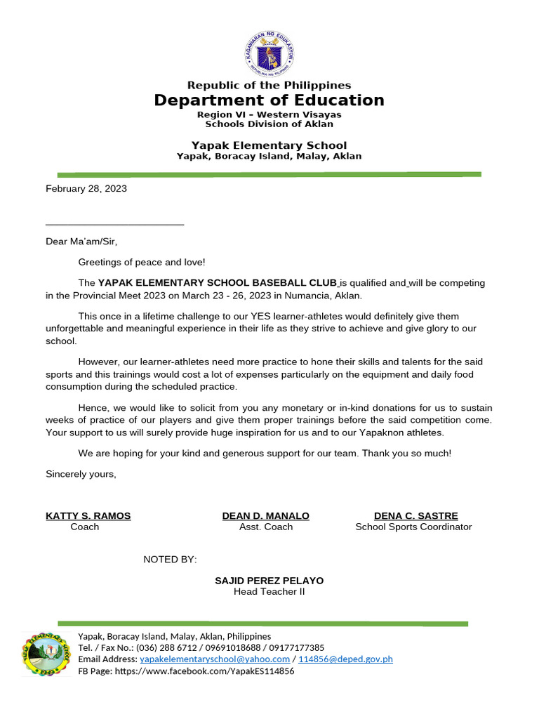 Yes Football Club Solicitation Letter | PDF
