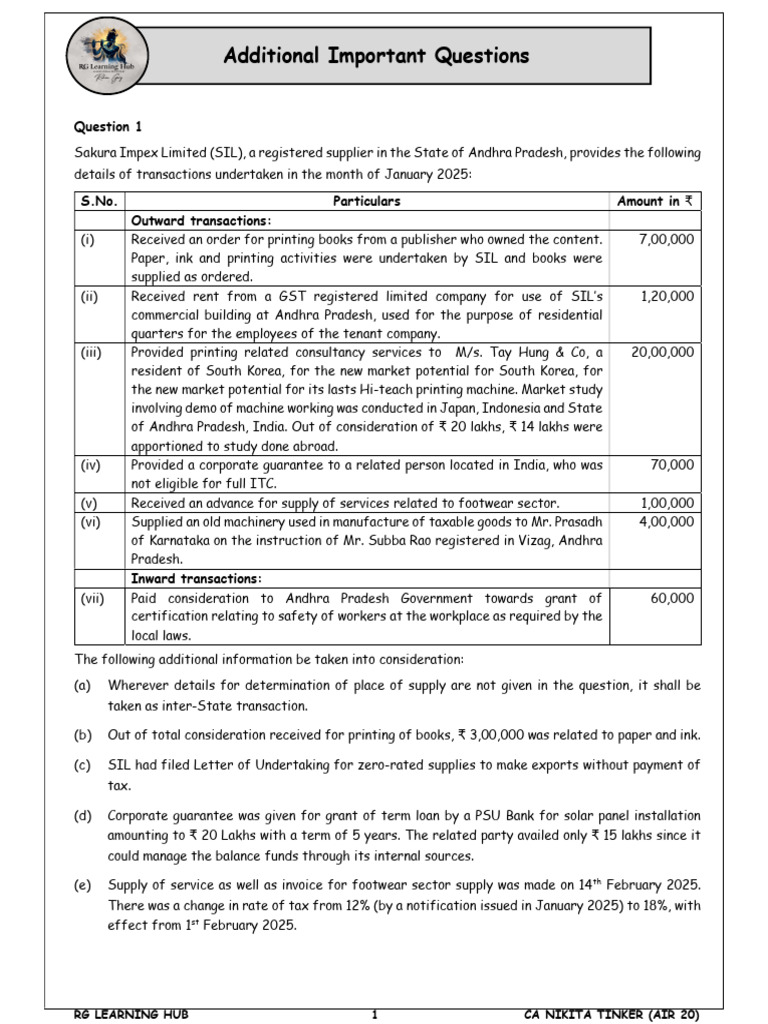 Additional Important Questions | PDF | Taxes | Invoice