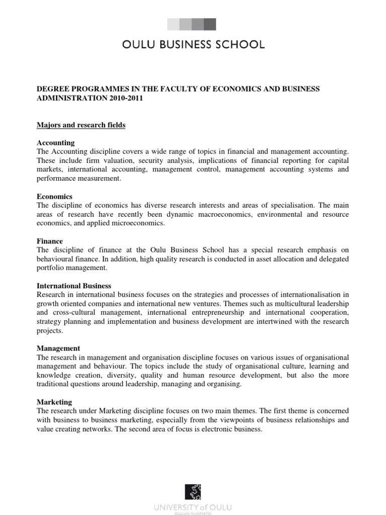 Degree Programs in Economics & Business | PDF | Master Of Science ...