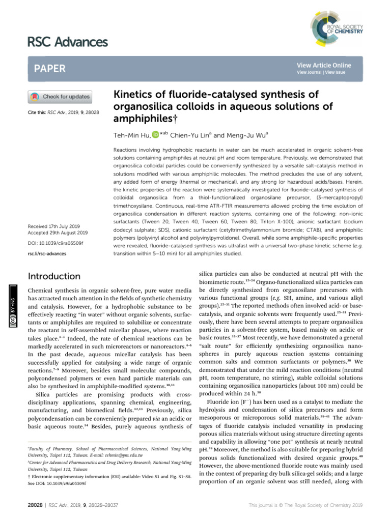 RSC Advances: Paper | PDF | Catalysis | Physical Chemistry