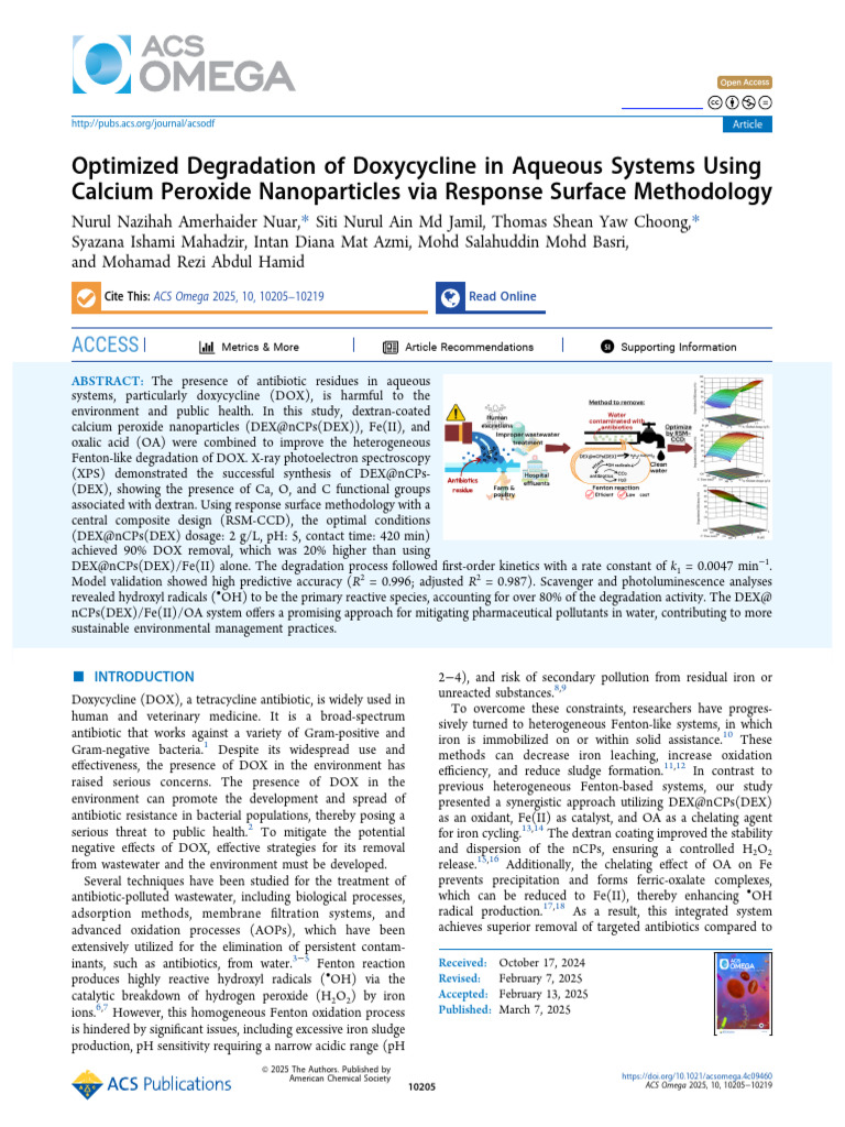 Nuar Et Al 2025 Optimized Degradation of Doxycycline in Aqueous Systems ...