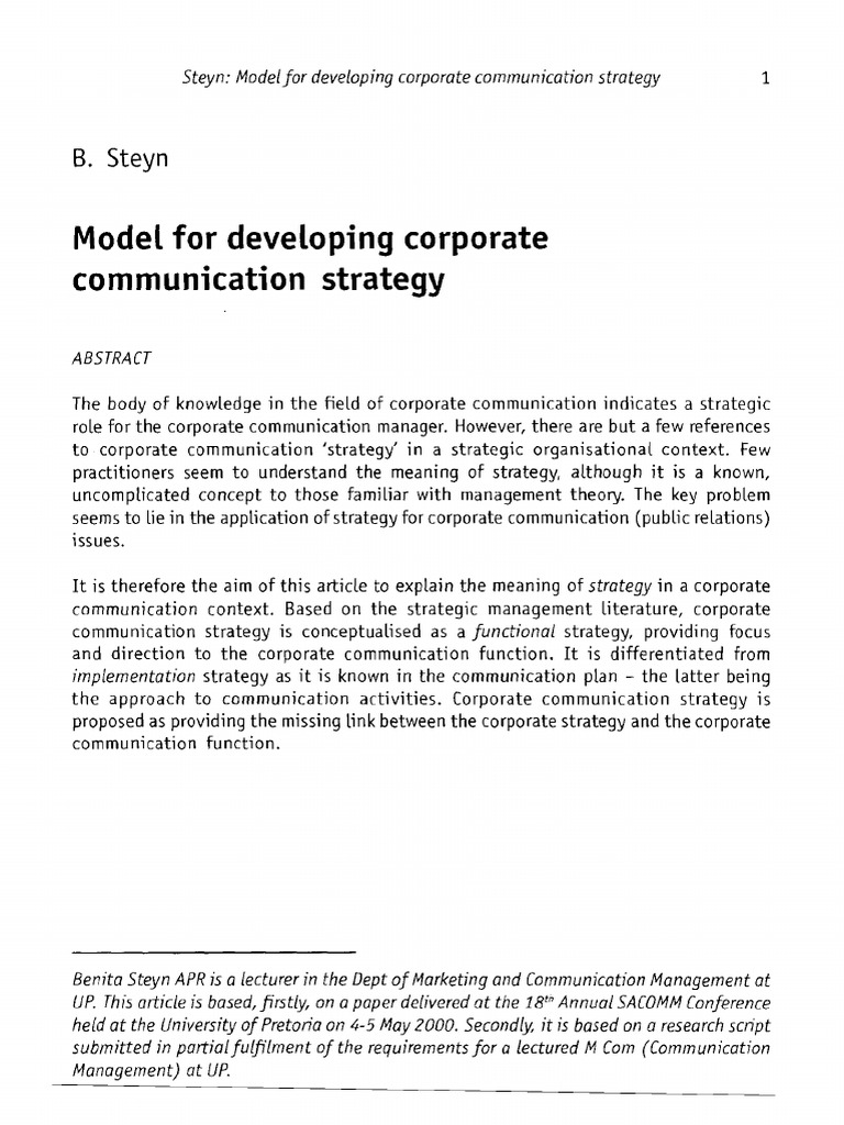 Model For Developing Corporate Communication Strategy | PDF | Strategic ...