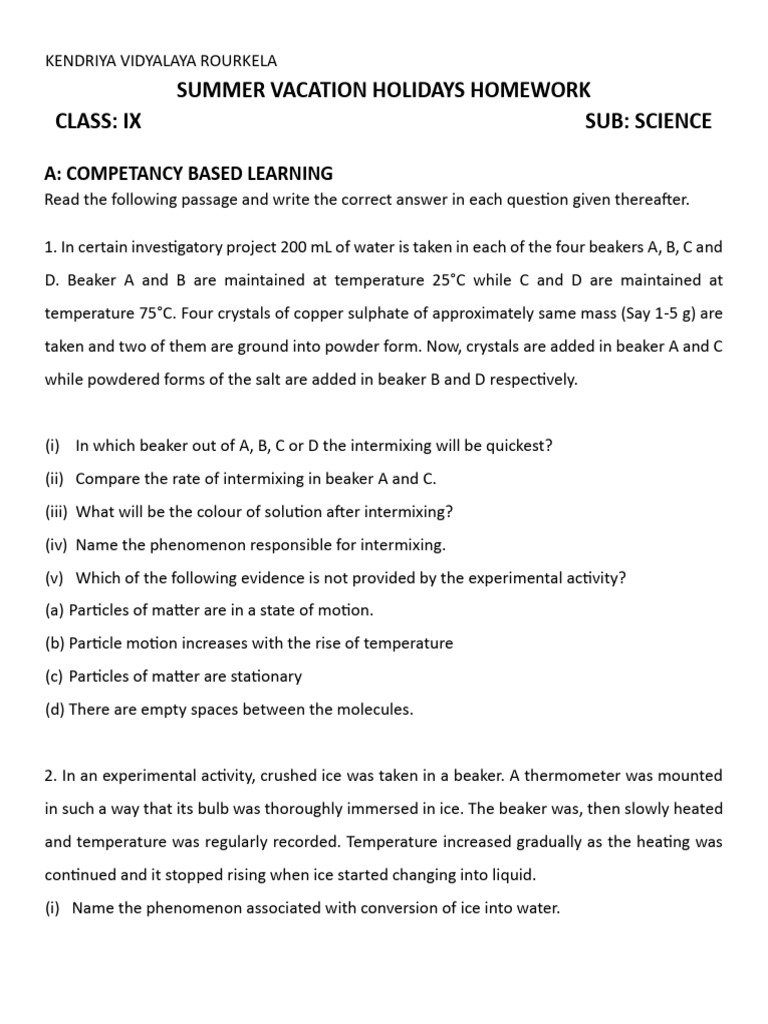 HHW Class - Ix Sub - Science | PDF | Temperature | Water