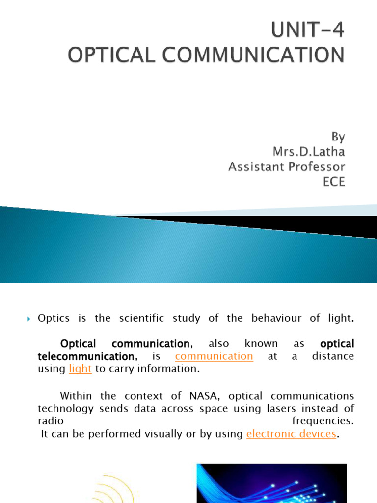 Pec - Unit-4 Optical Commun | PDF | Optical Fiber | Light Emitting Diode