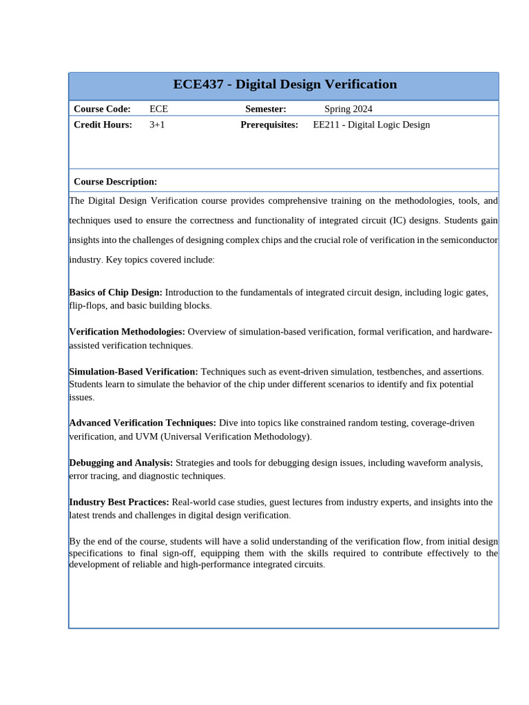 ECE437 - Digital Design Verification-Course-Outline | PDF | Formal ...