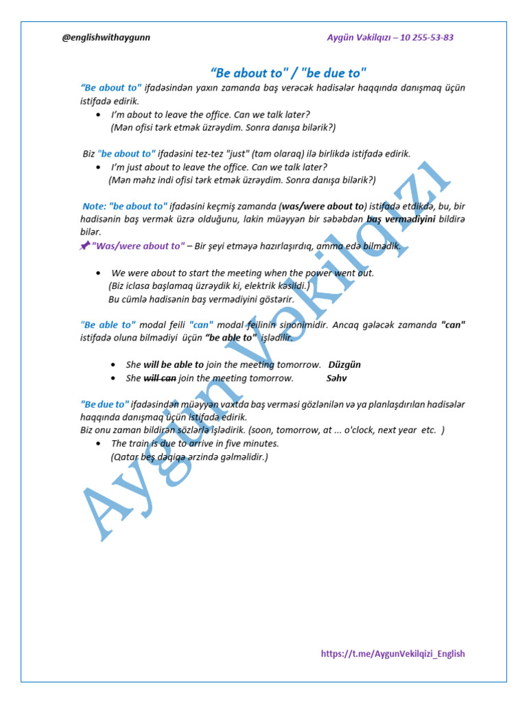 A.vəkilqızı.be About to and Be Due to-1 | PDF