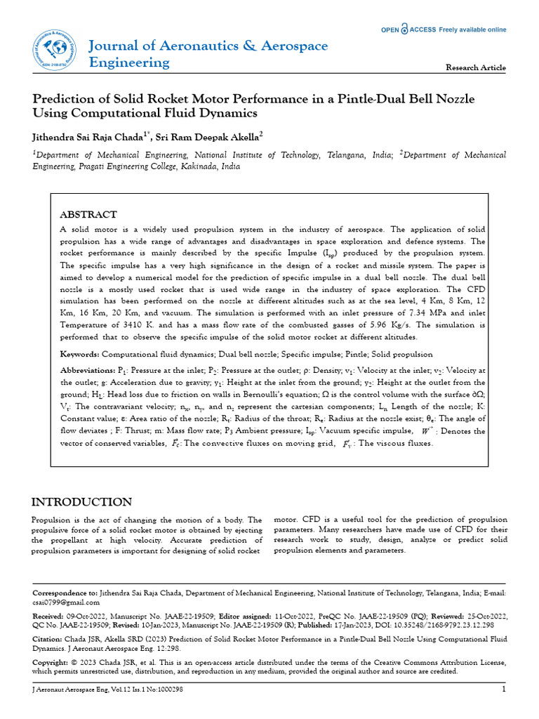 Prediction of Solid Rocket Motor Performance in A Pintledual Bell ...