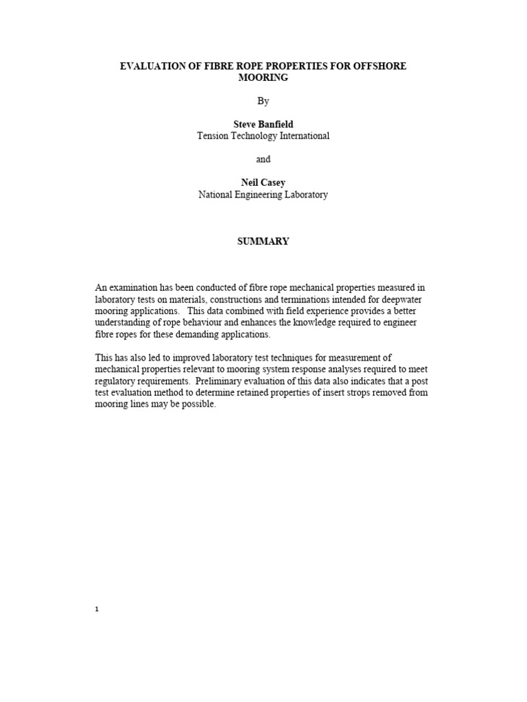 Evaluation Fibre Rope Propreties For Offshore Mooring | PDF | Fatigue ...