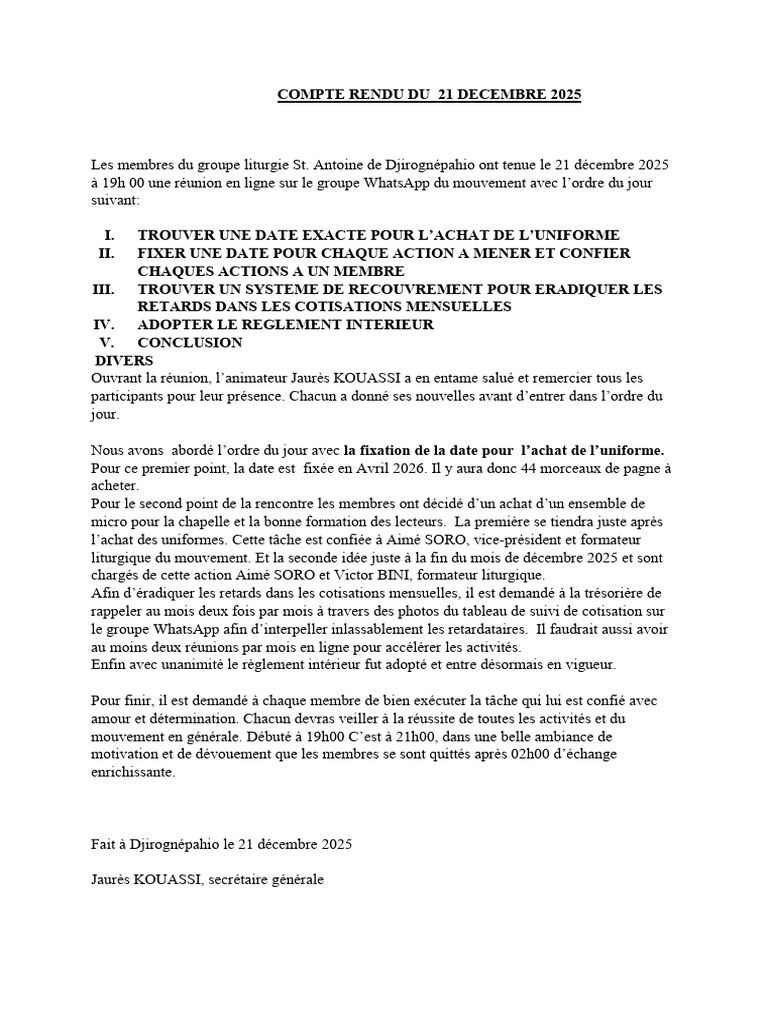 Compte Rendu Du 21 Decembre 2025 | PDF