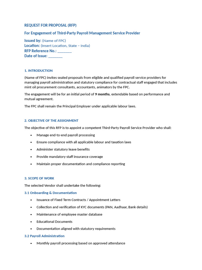 RFP - Third Party Payroll | PDF | Payroll | Business Law