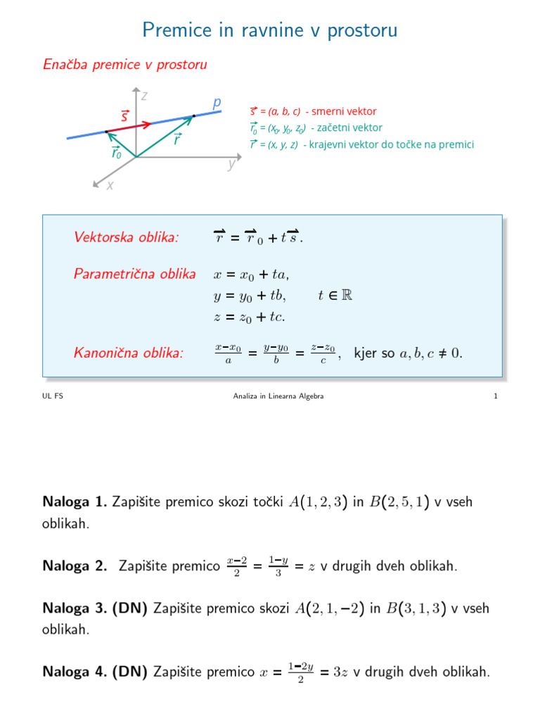 Premice in ravnine v prostoru | PDF