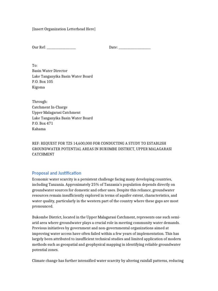 Bukombe Groundwater Study Request | PDF | Groundwater | Wetland
