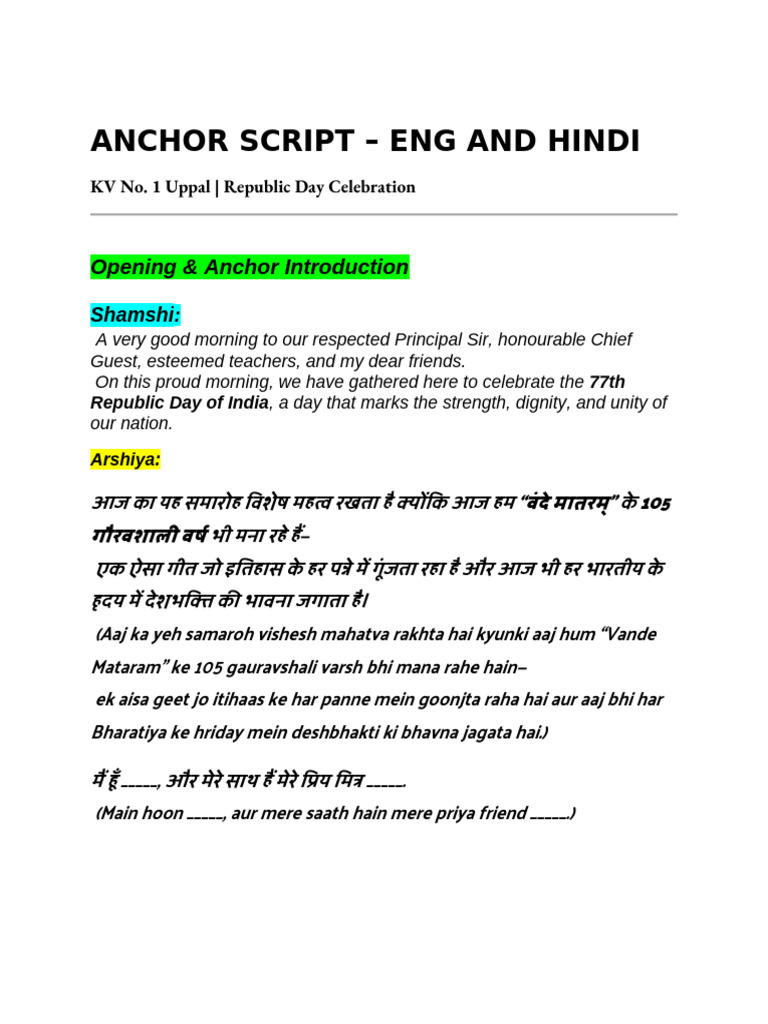 Anchor Script - Eng and Hindi | PDF