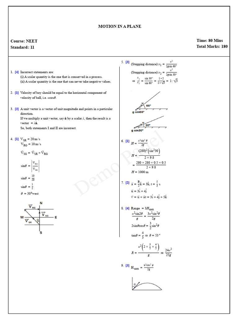 Motion in A Plane - Solutions | PDF | Euclidean Vector | Mechanics