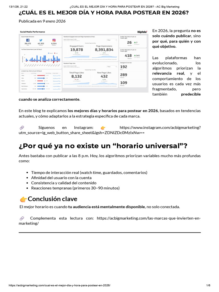 ¿Cuál Es El Mejor Día y Hora para Postear en 2026 - Ac Big Marketing ...