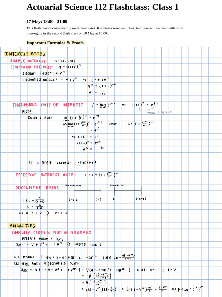 Actuarial Science 112 Flashclass Class 1-Clean | PDF