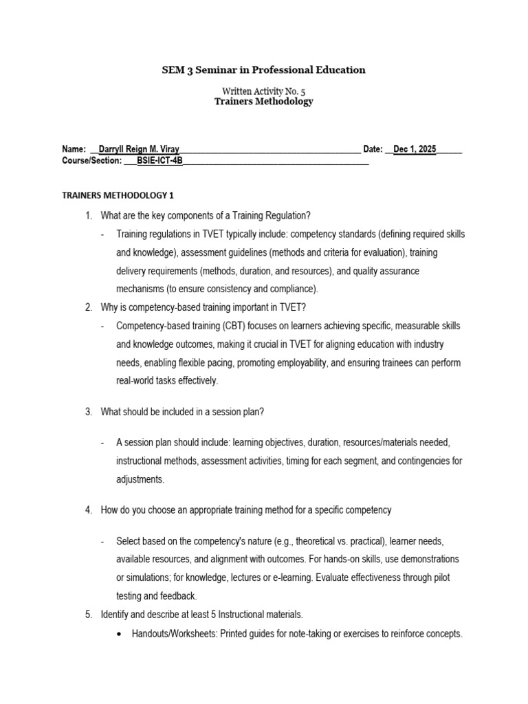 Written Activity No. 6 - Trainers Methodology 1 | PDF | Educational ...