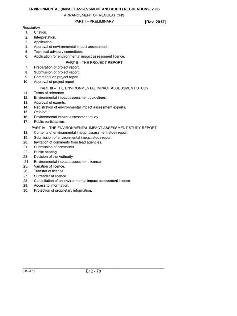 EMCA (Impact Assessment and Audit) Regulations) 2003 (Rev 2012) | PDF ...