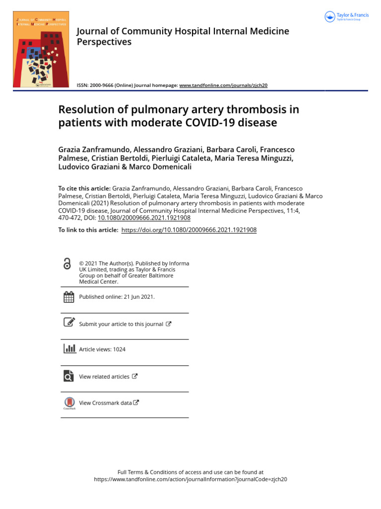 Resolution of Pulmonary Artery Thrombosis in Patients With Moderate ...
