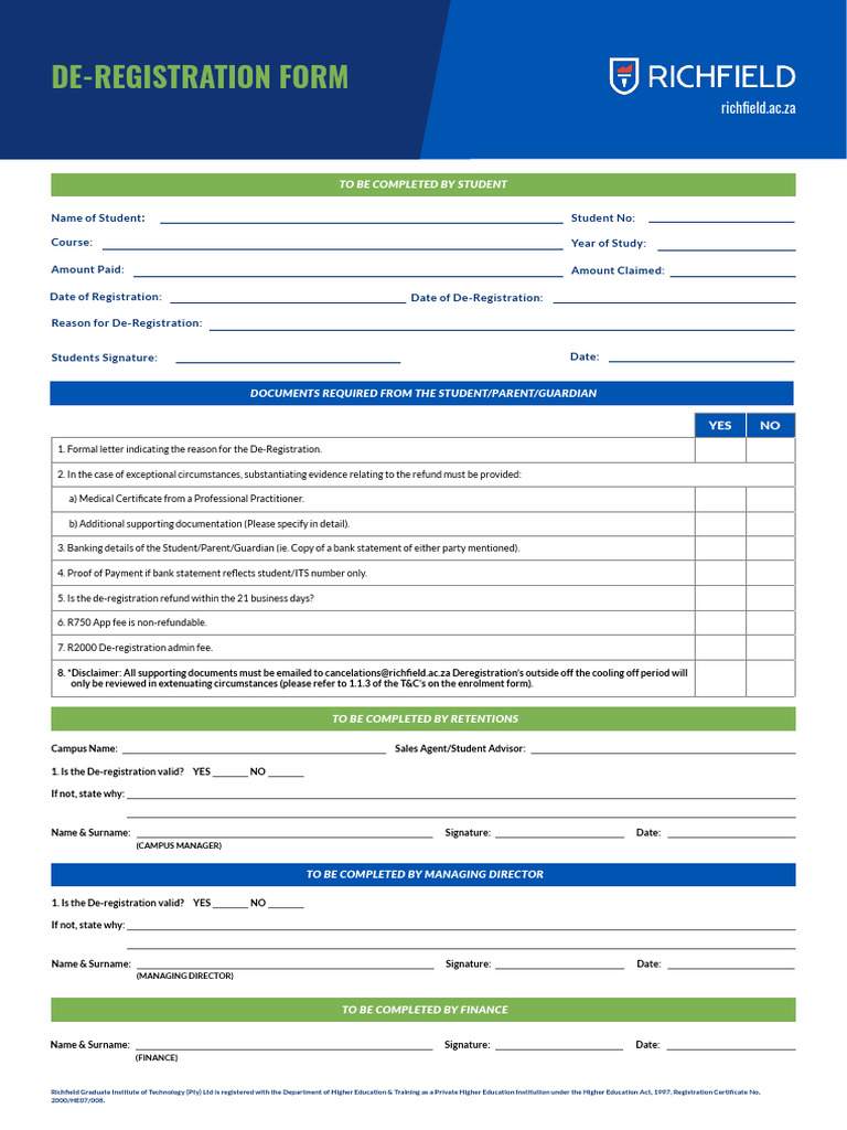 Richfield De-Registration Form | PDF | Chess Theory
