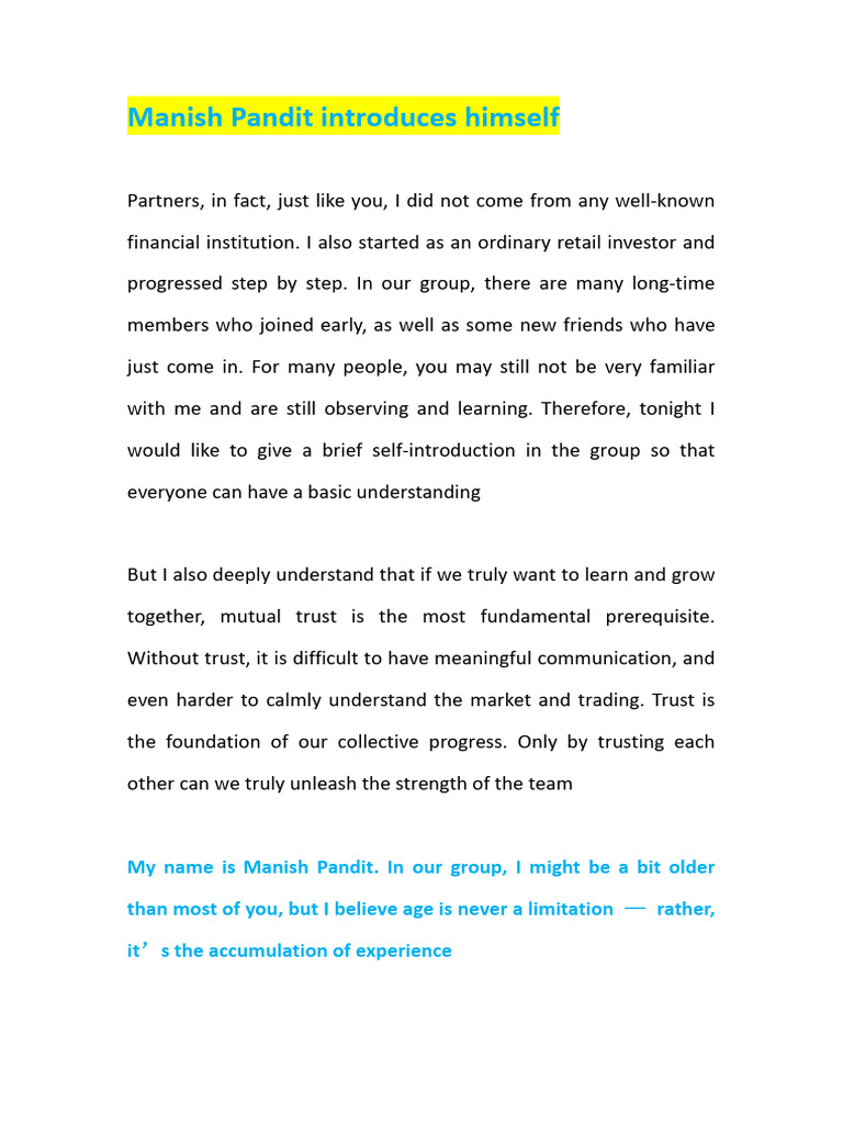 Introduction To Manish Pandit and His Personal Journey of Growth | PDF ...