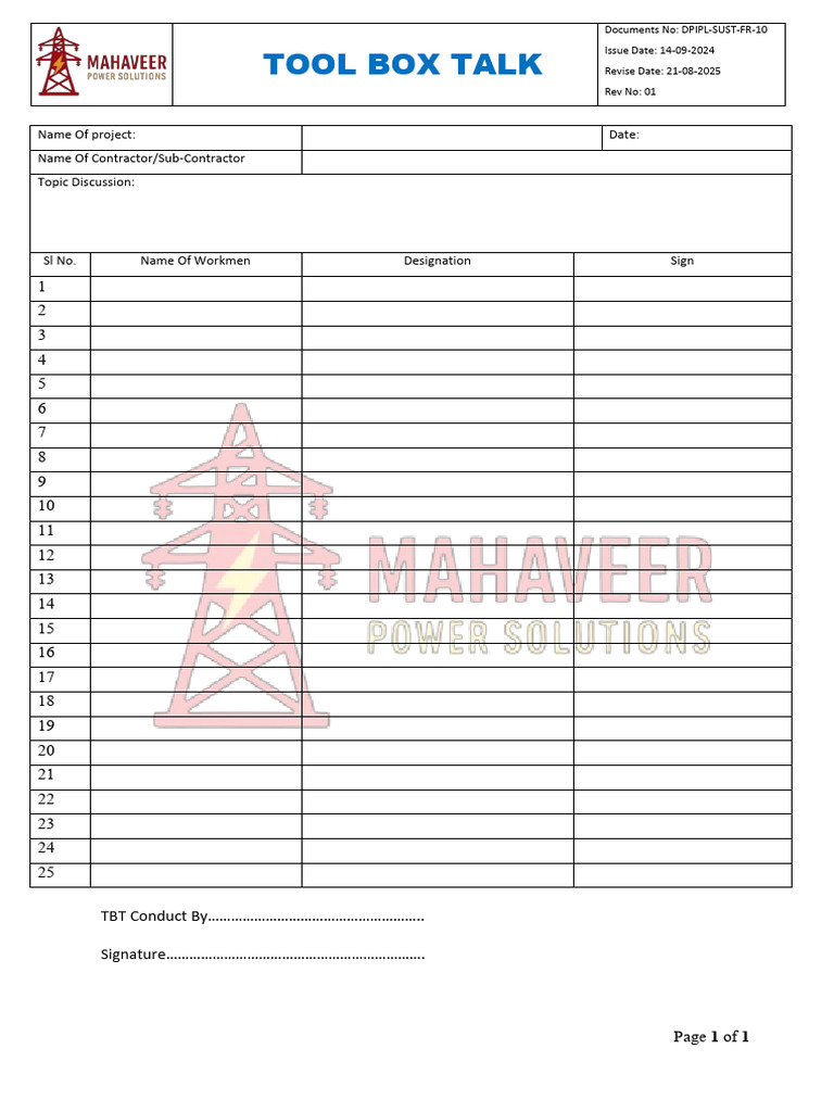 Mps Hse Tool Box Talk | PDF