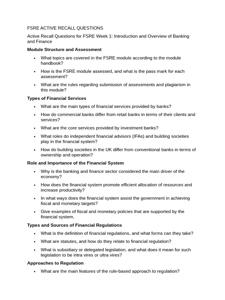 Active Recall Questions | PDF | Liquidation | Financial Services Authority