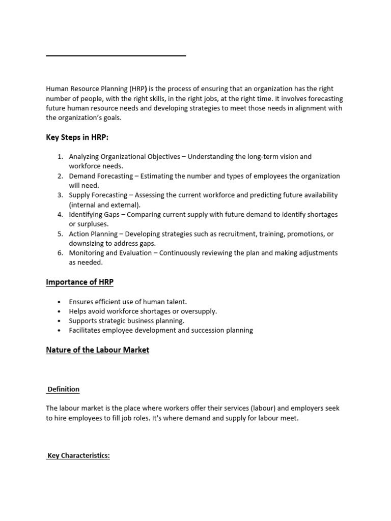 HRM 1 Planning NOTE | PDF | Recruitment | Labour Economics