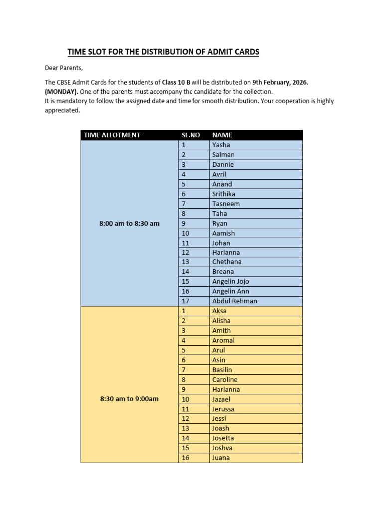 Time Allotment For Admiitcards Collection Updated | PDF