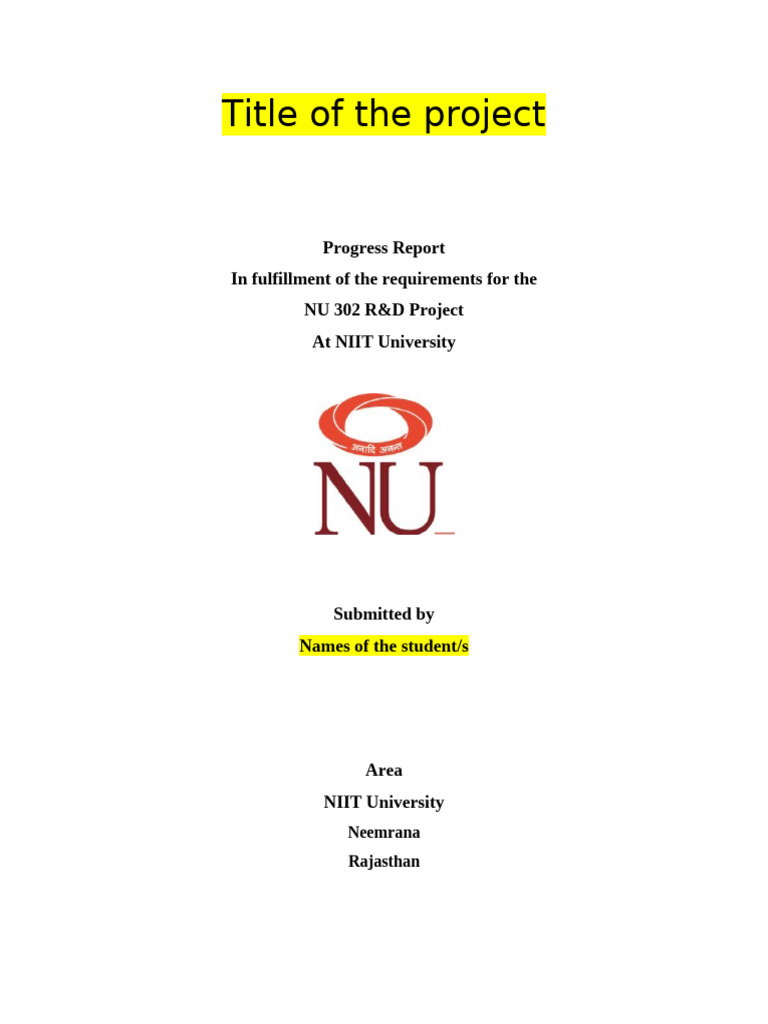 R&D Project Progress Report Format | PDF