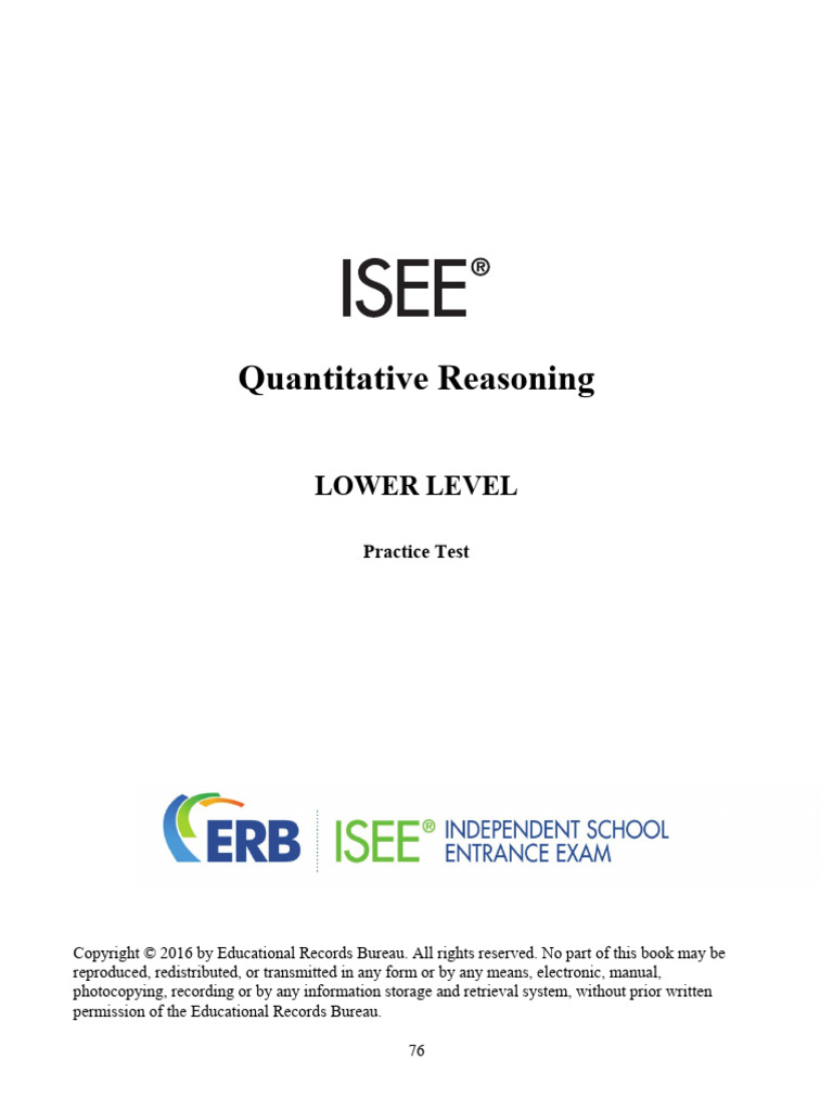 Azaiah Galinsky 2016 ERB Lower Level ISEE Practice Test 1-10-19 | PDF ...