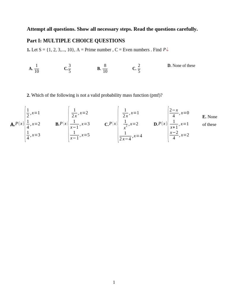 Multiple Choice Questions - 1 | PDF