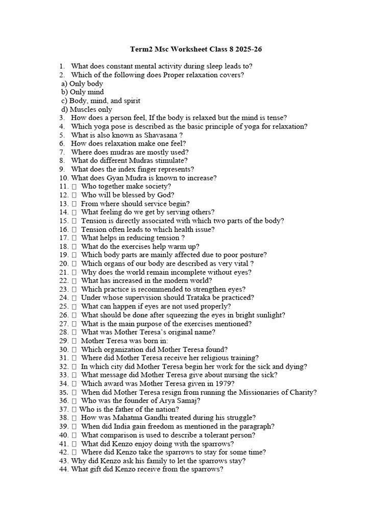 MSC Worksheet | PDF