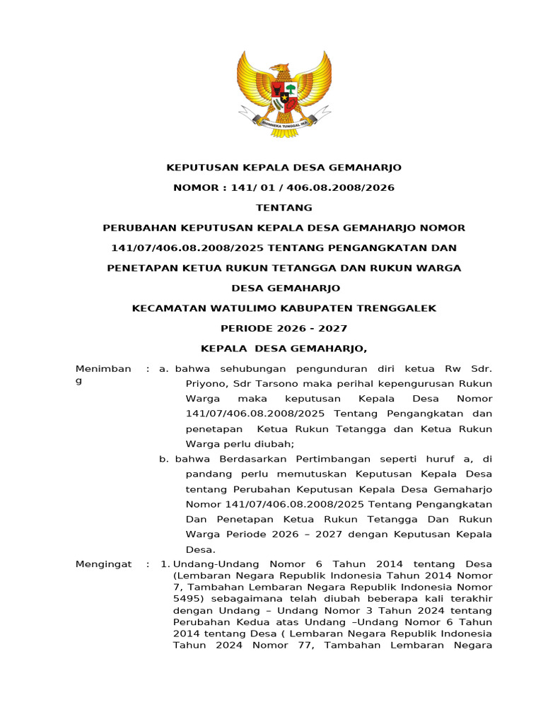 Nomor 1 SK RT RW 2026 | PDF