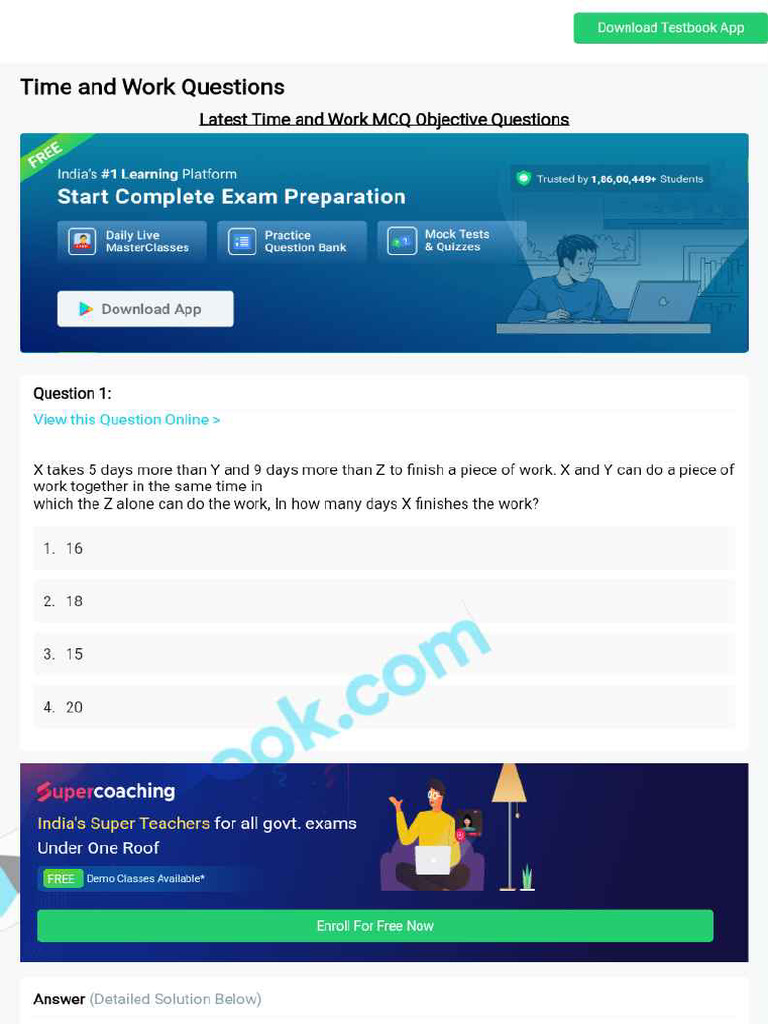 MCQ On Time and Work 5eea6a1039140f30f369e855 | PDF