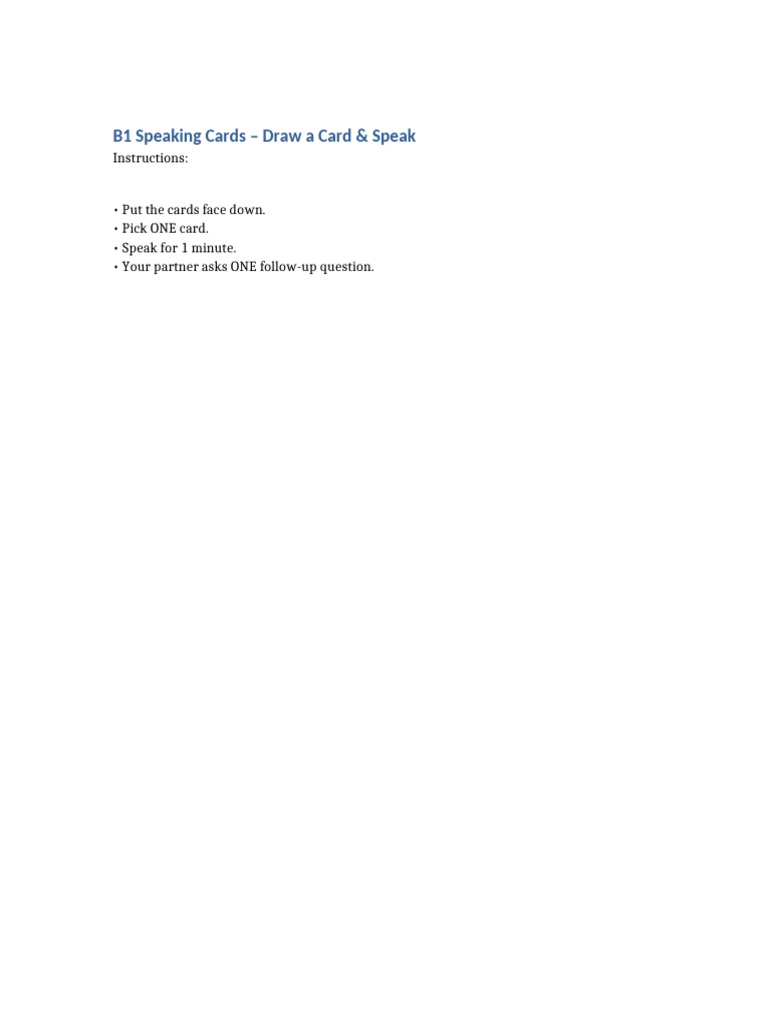B1 Speaking Cards Draw A Card | PDF
