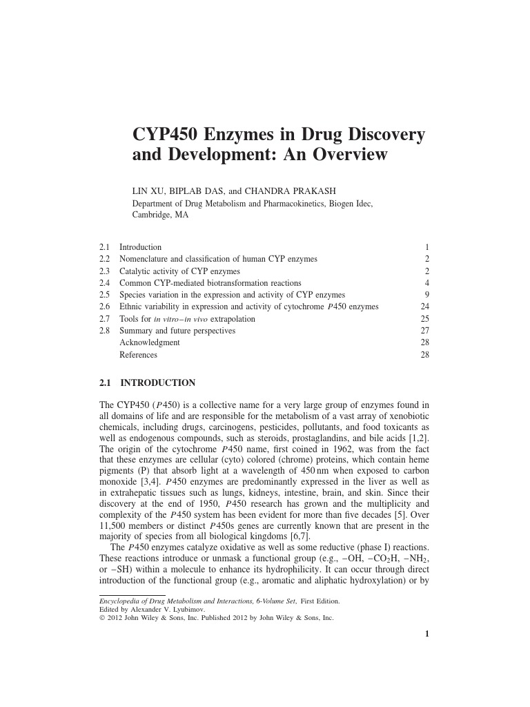 CYP450 Enzymes in Drug Discovery | PDF | Cytochrome P450 | Chemical ...