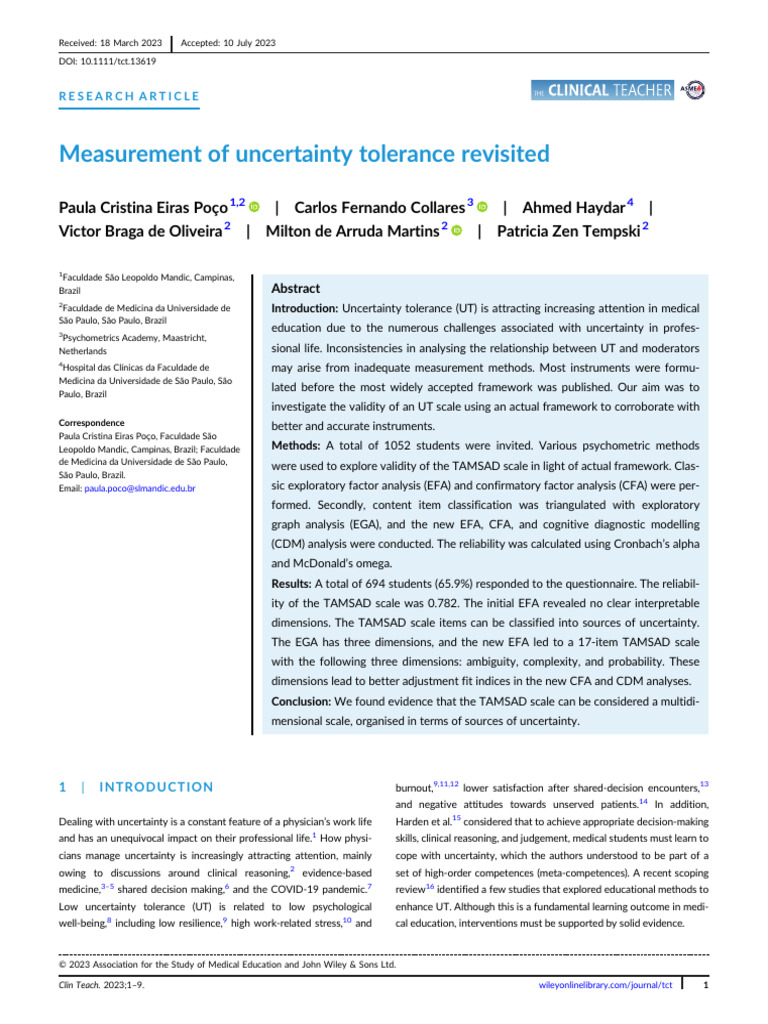 Artigo Measurement of Uncertainty Tolerance Revisited - Paula p | PDF ...