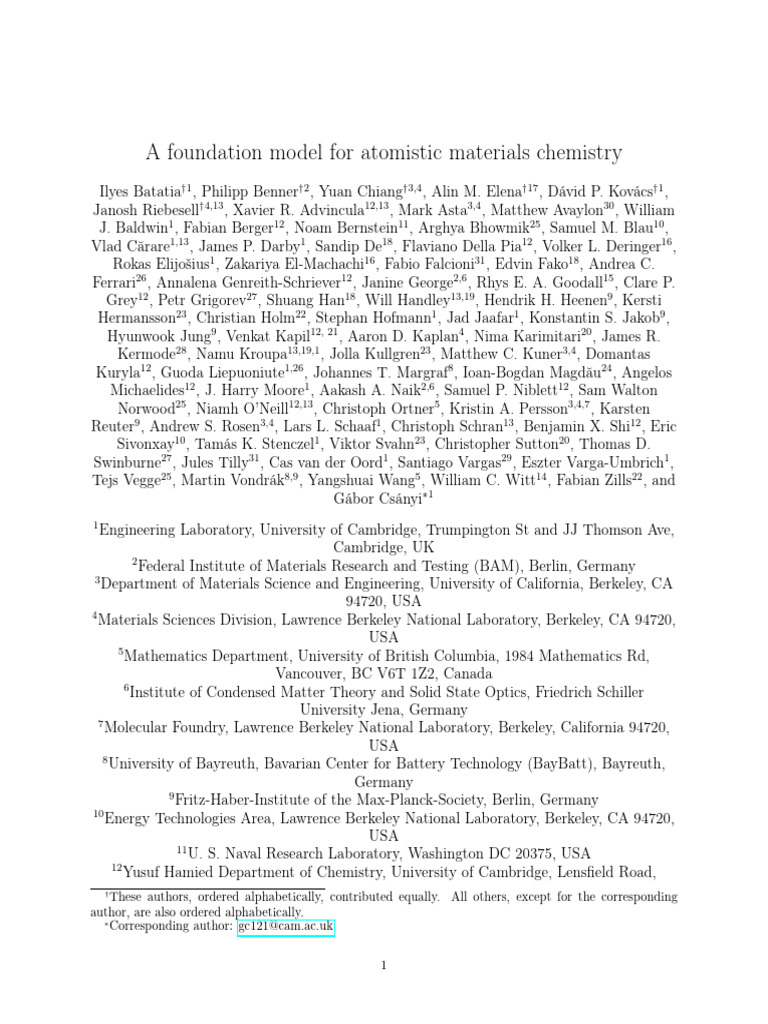 A Foundation Model For Atomistic Materials Chemistry | PDF | Force ...