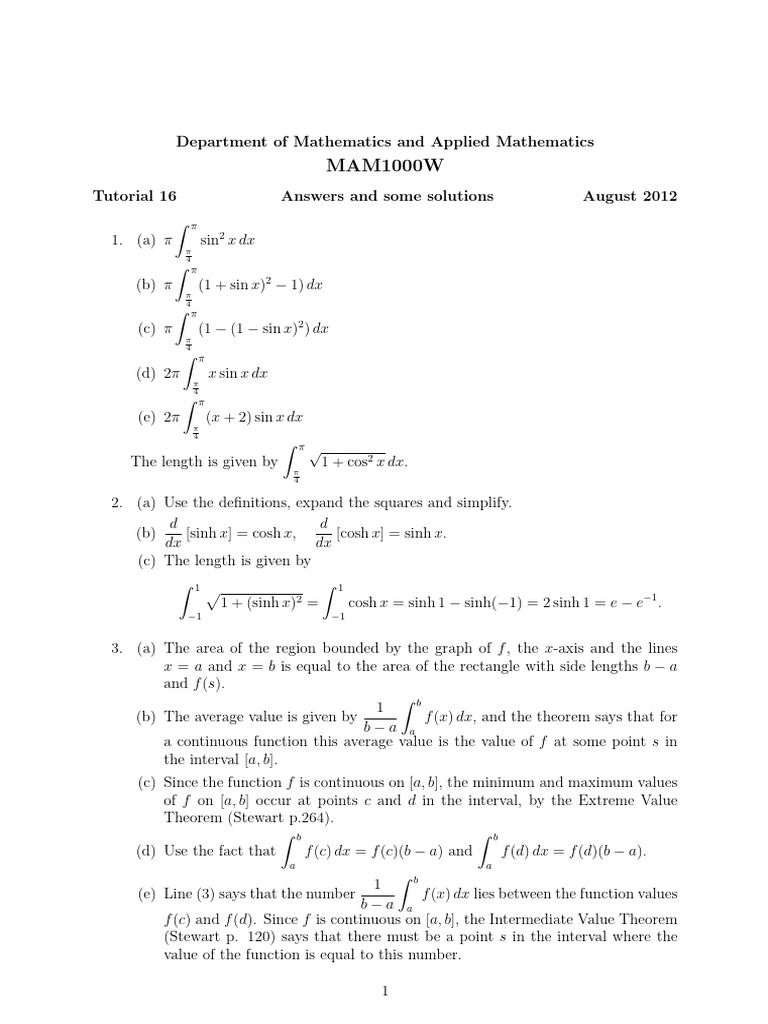 Tutorial+16+Solution+-+2012+ Volumes,+lengths+etc | PDF | Mathematics ...